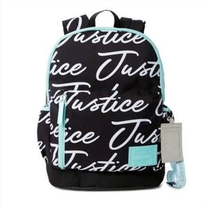 Justice Girls 17" Ripstop Backpack, Black Blue All Over Print with Tech Pocket
